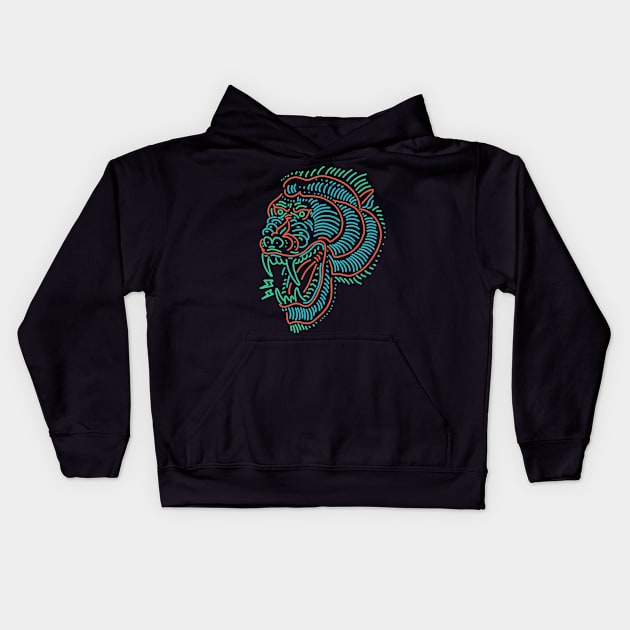 baboon neon tattoo Kids Hoodie by donipacoceng